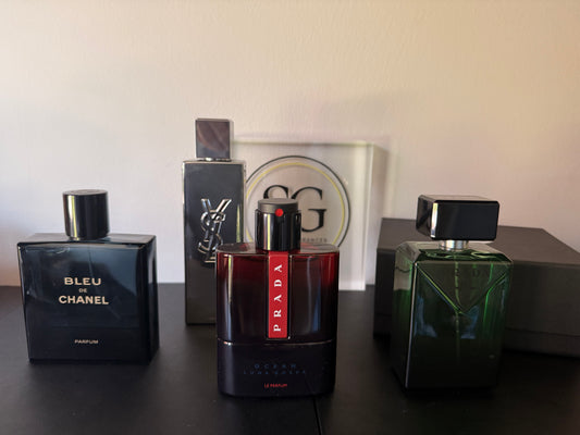 Luxury perfume bottles on display